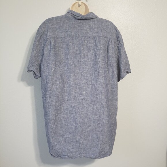 Gap Mens Linen Blend Button Up Shirt XL Slim Fit Blue Short Sleeve Chambray - Picture 9 of 12